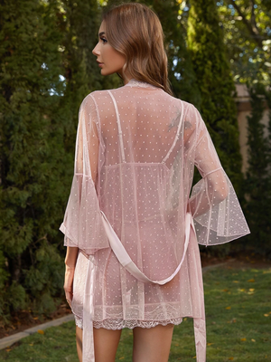 Light Pink Net Semi Laced Robe
